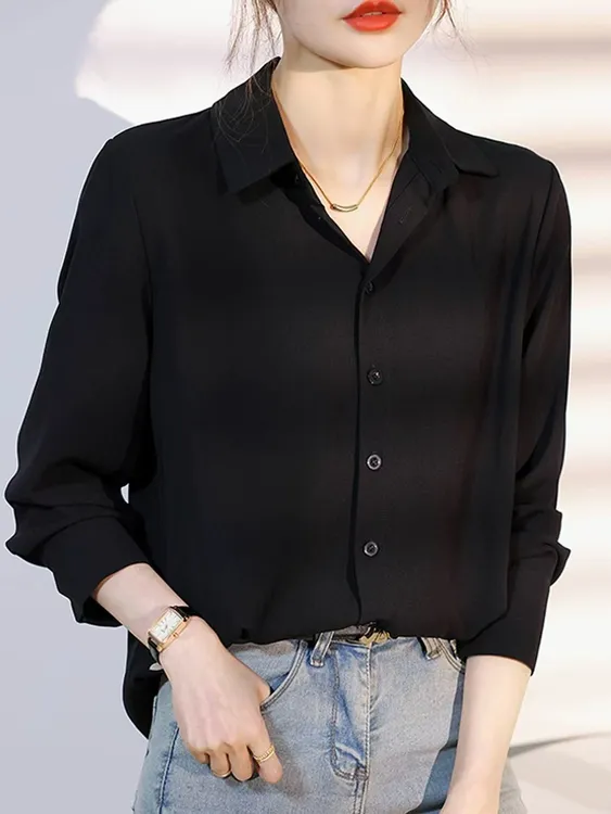 免熨抗皱衬衣休闲宽松长袖雪纺衬衫防晒开衫白色上衣女款高级感