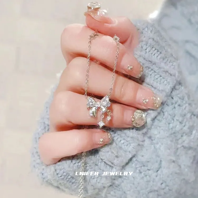 纯银项链女甜梦蝴蝶结心动轻奢小众设计感生日礼物送女友