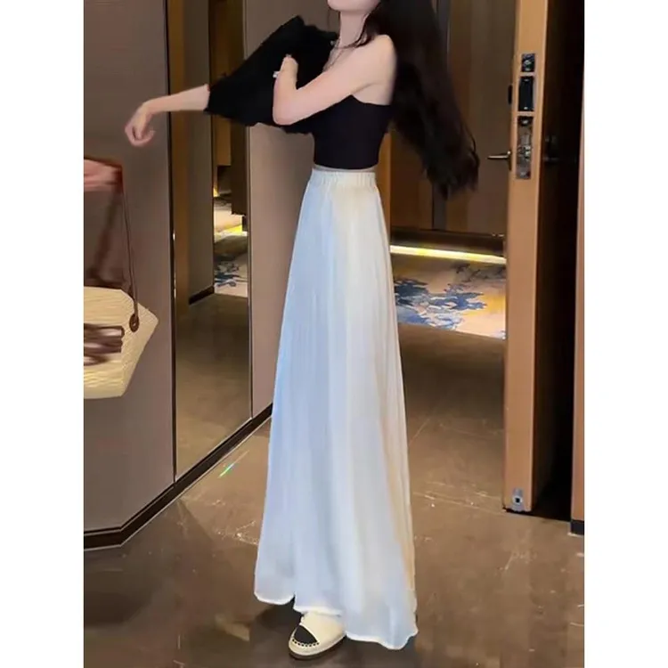 2025夏季新款女士白色冰丝裙裤小个子休闲a字高腰垂感阔腿裤子潮