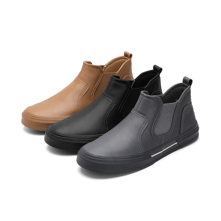 2025秋季新款男鞋高帮圆头休闲皮鞋素面纯色马丁靴男士开车鞋潮鞋