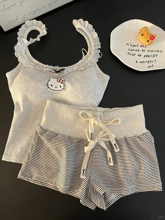 【蕾丝kitty】纯欲风甜美带胸垫吊带睡衣女款爆款2025新款家居服夏