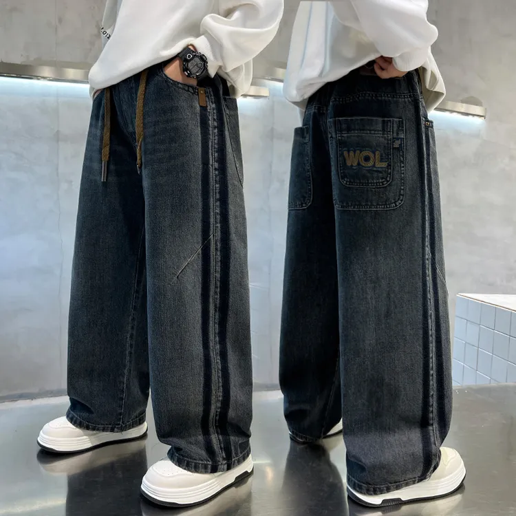 男童春秋款休闲直筒牛仔裤2025新款中大童宽松休闲长裤男孩百搭裤