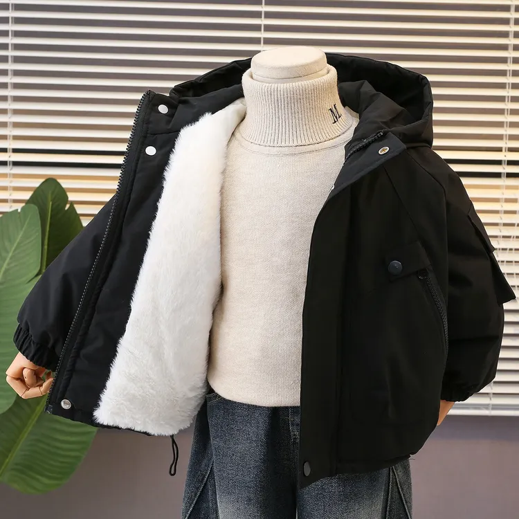 男童加绒夹棉外套冬季2025新款儿童加厚冲锋衣棉衣宝宝小童冬装潮