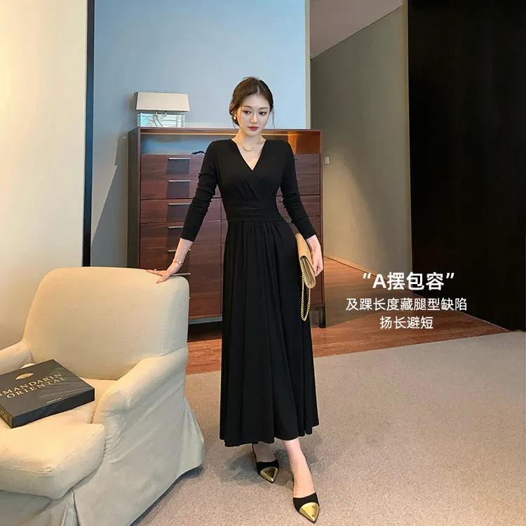 林关关【优雅时代】法式气质女主V领绑带连衣裙收腰显瘦名媛长裙