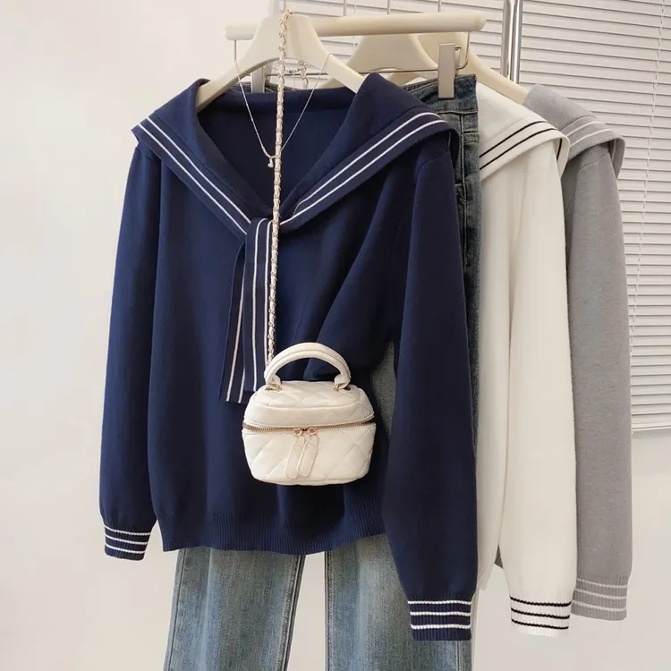 宽松显瘦【80-200斤】海军领毛衣打底衫女秋冬减龄遮肉针织衫上衣