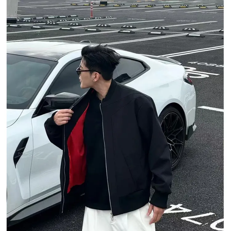 【现货闪发】秋季倒三角设计做旧水洗棉痞帅硬汉外套男帆布棒球夹克