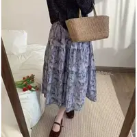 夏央100%全棉夏季新款大摆气质碎花半身裙子女#6639-2