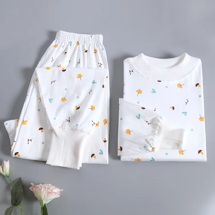 100%纯棉秋衣秋裤套装女打底线衣线裤全棉保暖中高领加厚内衣套装