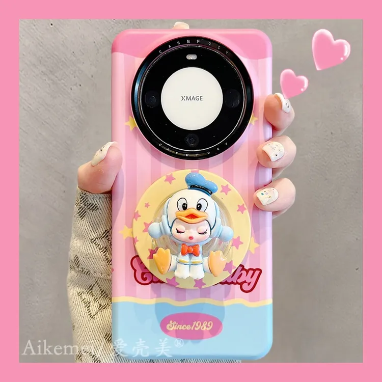 适用华为mate70pro+手机壳撞色条纹波点mate60pro+小怪兽磁吸支架