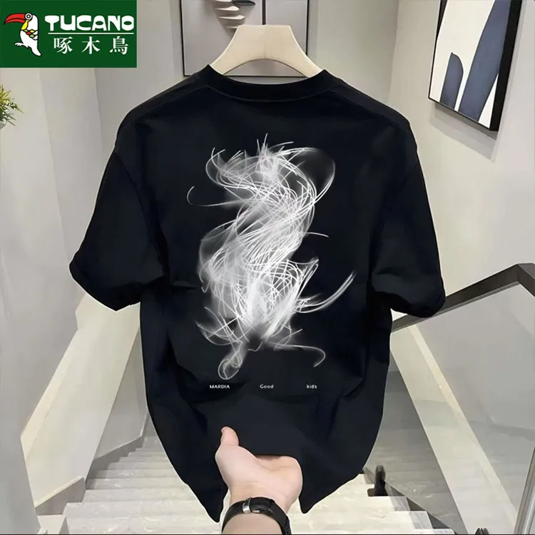 啄木鸟夏季日常休闲半袖百搭纯棉T恤圆领免烫网红潮流ins印花短袖