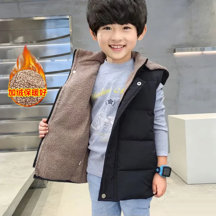 男童棉马甲秋冬外穿中大童加绒夹棉加厚背心男孩棉坎肩连帽外套潮