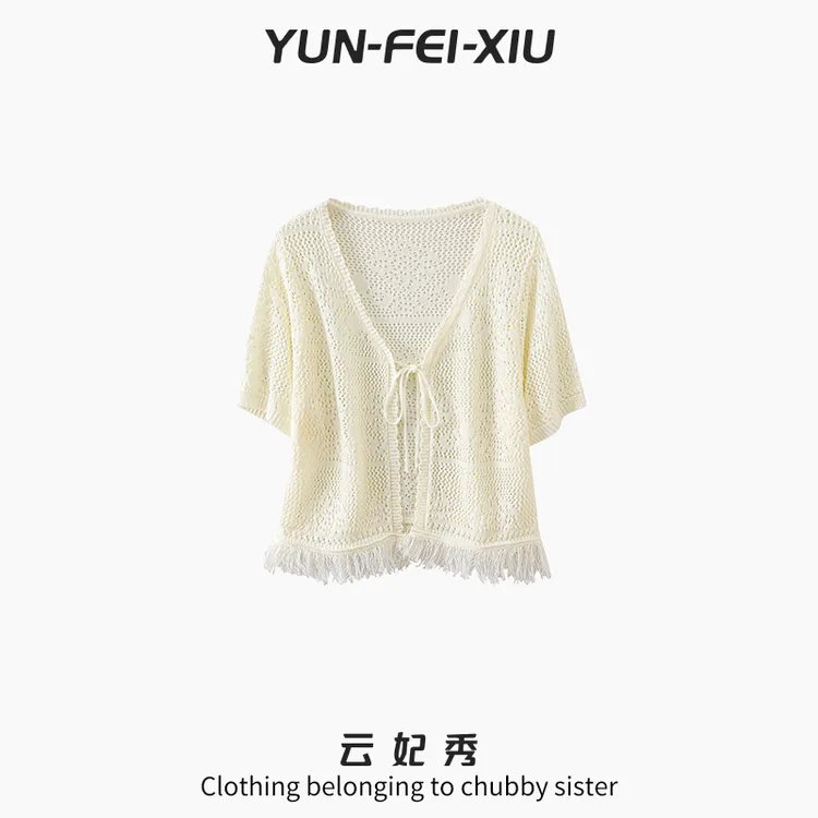 云妃秀大码女装针织衫休闲韩版舒适时尚显瘦微胖开衫夏季93801