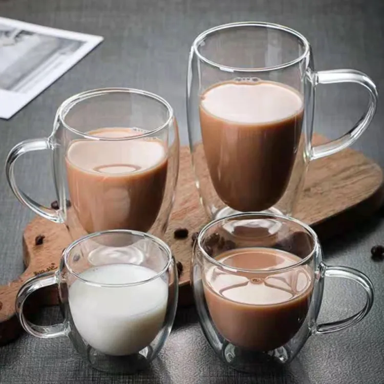 高硼硅双层隔热咖啡杯带把手玻璃水杯蛋形杯花茶水杯果汁杯子