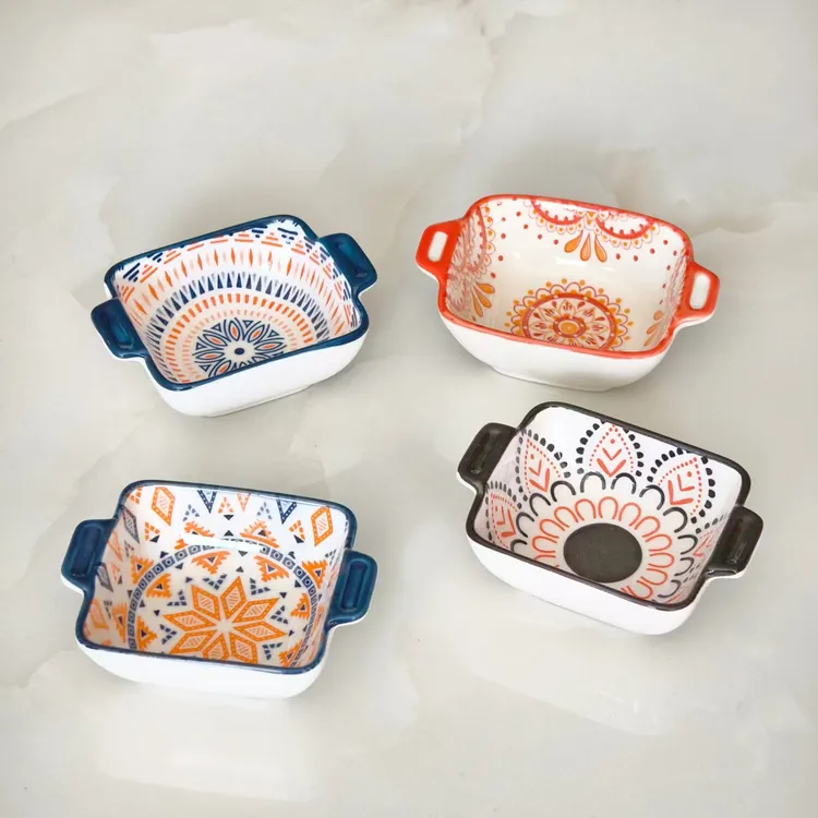 厨房调味碟波西米亚家用味碟醋碟双耳个性蘸料碟酱油调料碗釉下彩