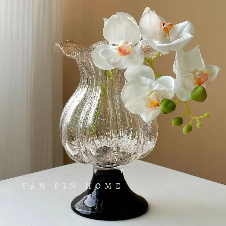 中古风轻奢琉璃法式高级感花瓶客厅玄关复古玻璃摆件工艺品