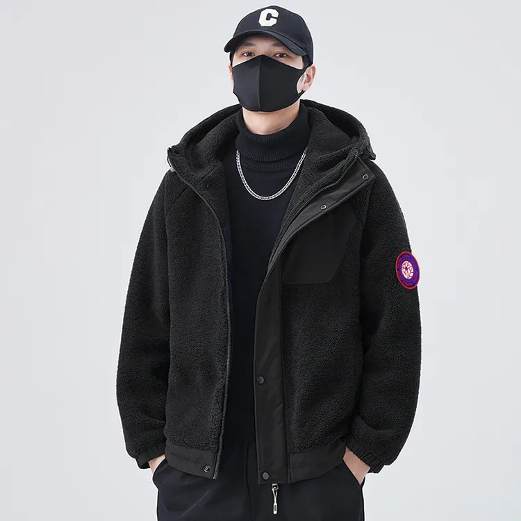 马克华菲拼接连帽长袖美拉德扎染工装夹克男装情侣立领男时尚百搭