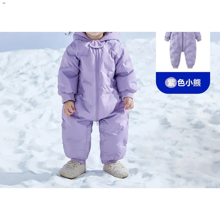 巴拉童装婴儿羽绒连体衣冬季新款宝宝爬服羽绒服保暖连帽儿童哈衣