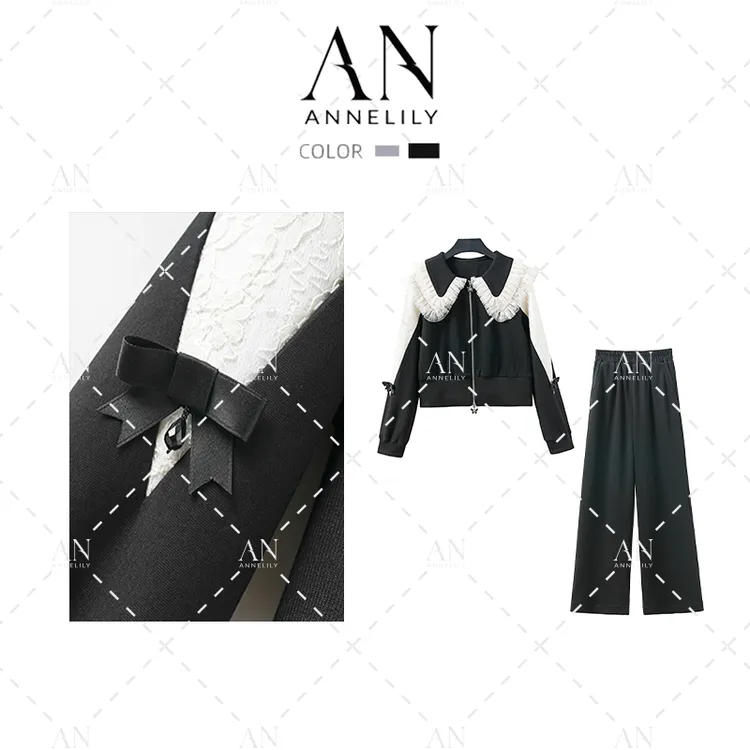 ANNELILY安琪琪【芸芷】设计师款休闲百搭气质长裤套装AT2408029