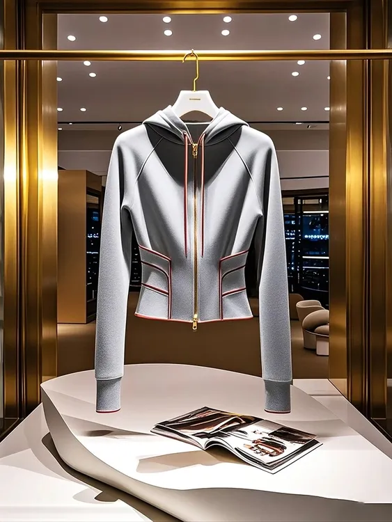 灰色连帽卫衣显瘦正肩短外套女2025春季新款韩系休闲百搭收腰上衣