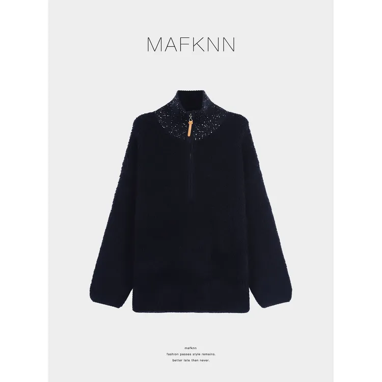 MAFKNN/玛肯时尚休闲简约纯色百搭半拉链绵羊毛毛衣MK13568