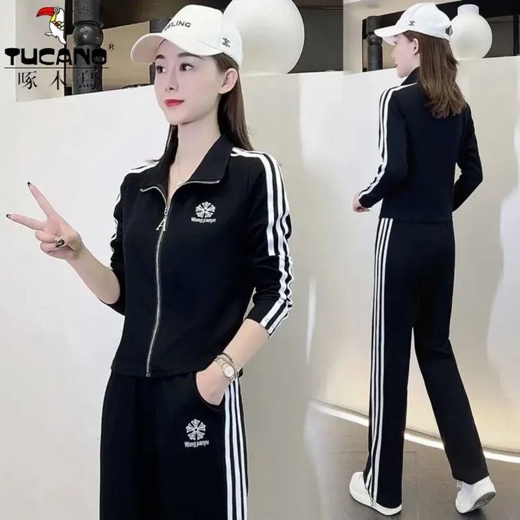 啄木鸟清仓夏季2025年撤柜气质阔腿裤休闲显瘦条纹长袖女加绒宽松