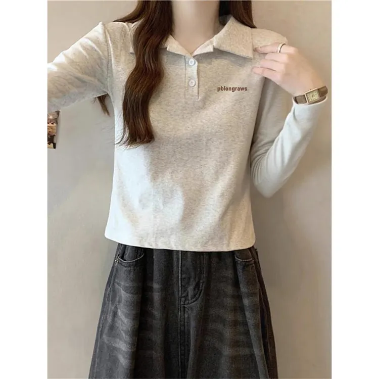 polo领纯棉打底衫女士秋装修身长袖T恤设计感内搭小个子百搭上衣
