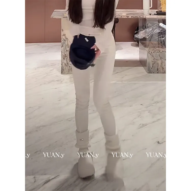 媛媛【本命腿精】白色牛仔裤女2025秋冬紧身新款小脚显瘦裤子#K1229