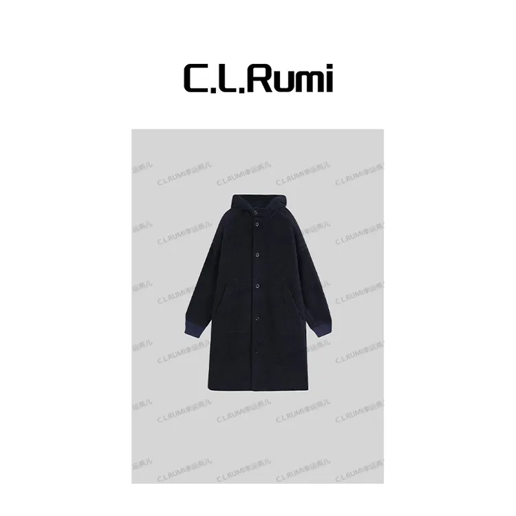 【Rumi精选】“贝利妮”宽松显瘦连帽加厚中长款大衣外套6182wt
