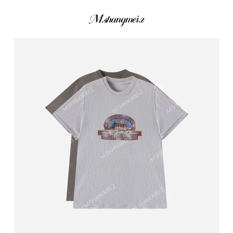 M.SHANGMEI.Z/沐熙【旧化美式】美大哥复古印花字母图案T恤X072687