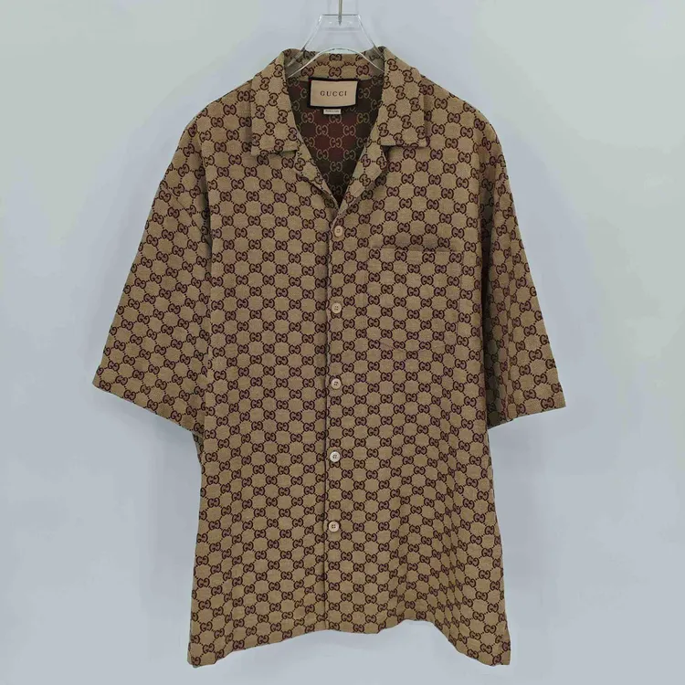 99新 GUCCI/古驰 棕色双G满印短袖夹克外套/52码/Sw24825