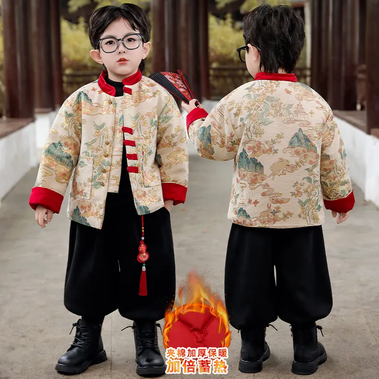 男童宝宝冬款新中式加厚保暖服装国风民族古风幼儿园表演唐装汉服