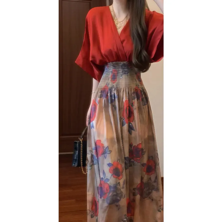 夏季敦煌风高级感设计感油画连衣裙异域风情新疆西藏度假长裙