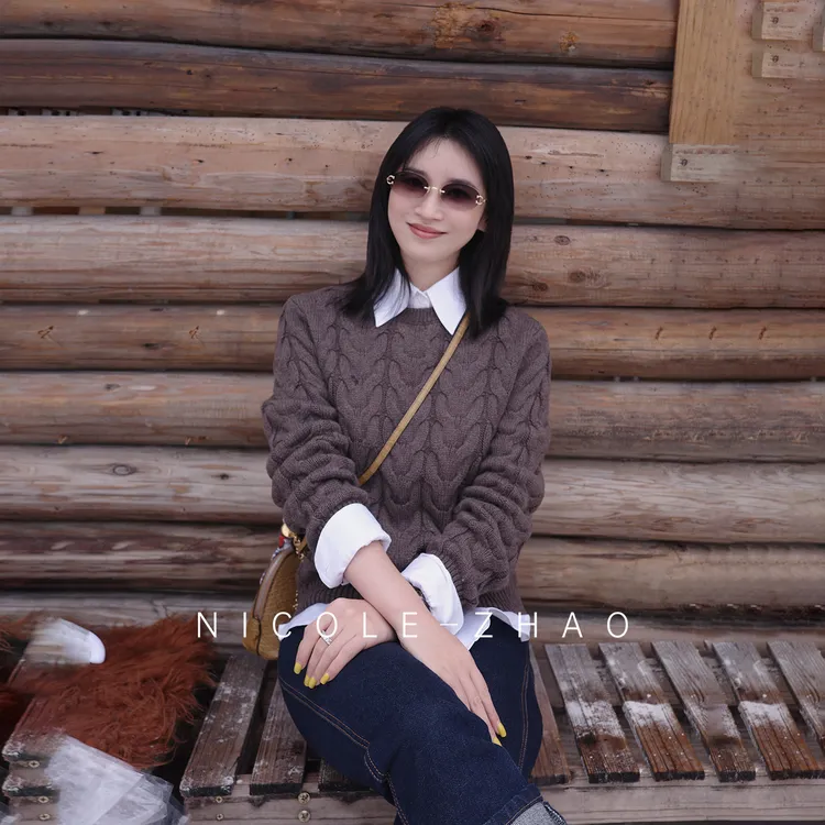 白色麻花【贵姐NICOLE】26支双纱线银标系列时尚毛衣5NCT064