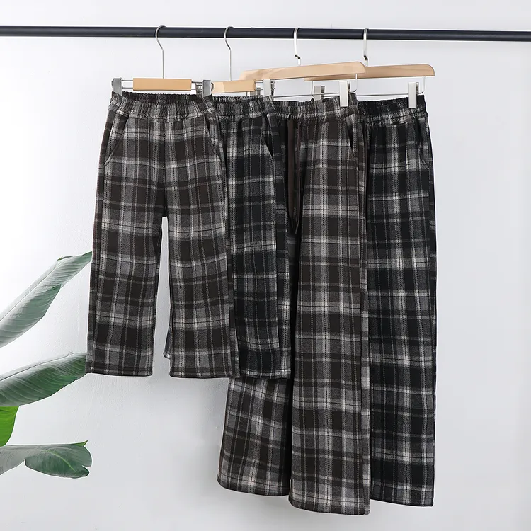 2025秋冬新款加绒加厚格子直筒裤亲子装妈妈女儿一体绒休闲裤子