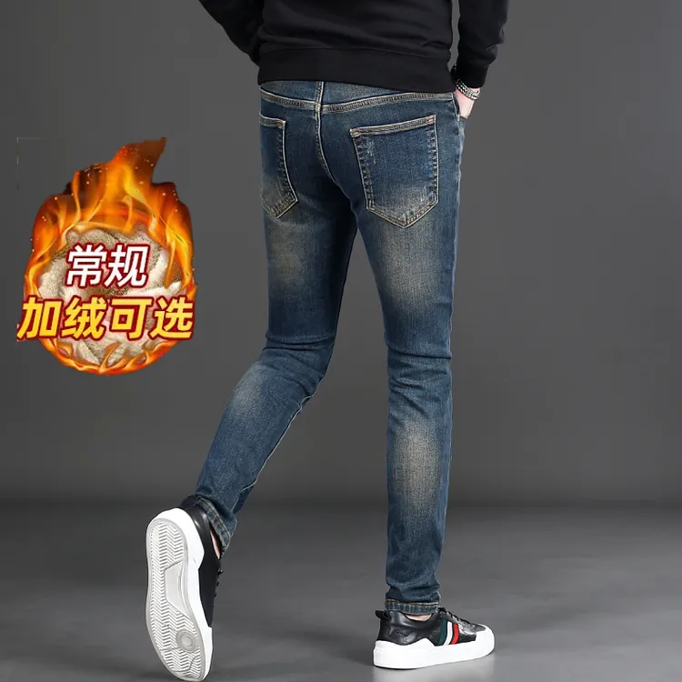 新款复古蓝牛仔裤男款修身小脚2025高端潮牌弹力休闲男士裤子长裤