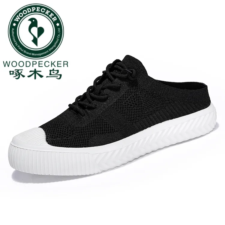 啄木鸟走路鞋新款懒人一脚蹬超轻透气半拖情侣休闲运动鞋夏季款男