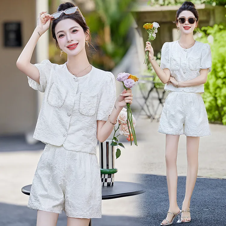 小香风气质短袖套装显瘦法式女装时尚套装休闲风高档风短裤