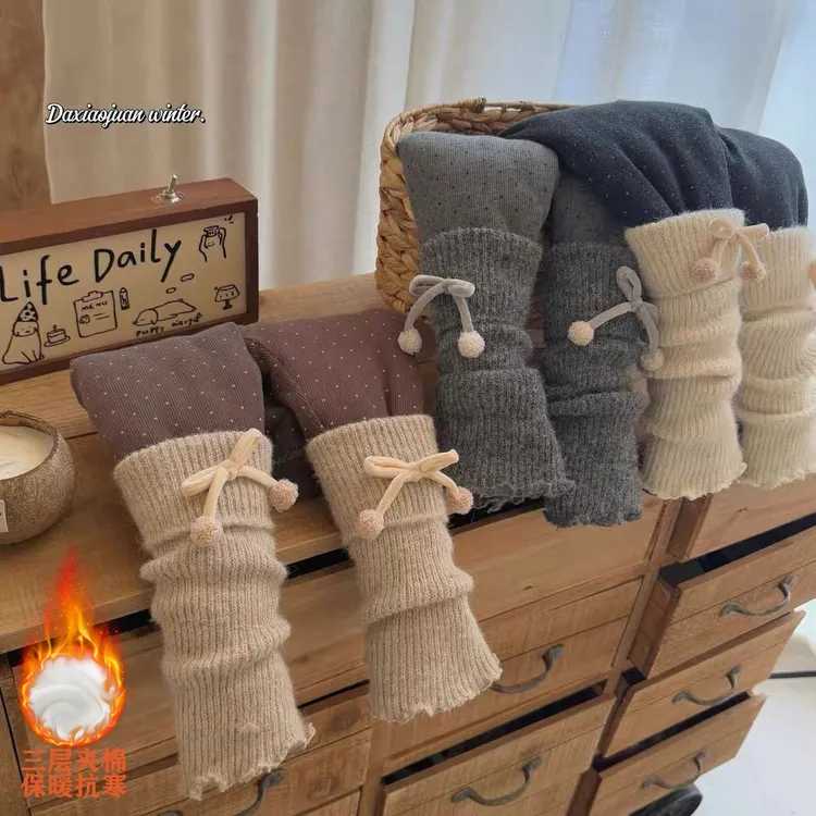 女童冬季三层夹棉一条过冬棉裤波点堆堆袜裤子儿童加厚休闲风洋气