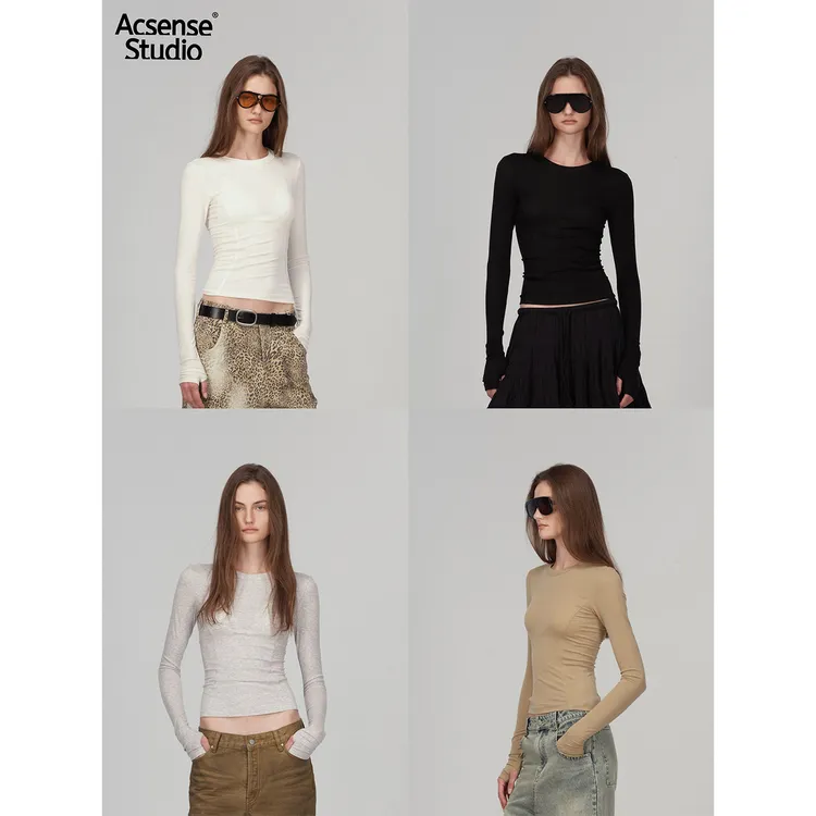 ACSENSE STUDIO 高弹修身圆领折腰上衣tee