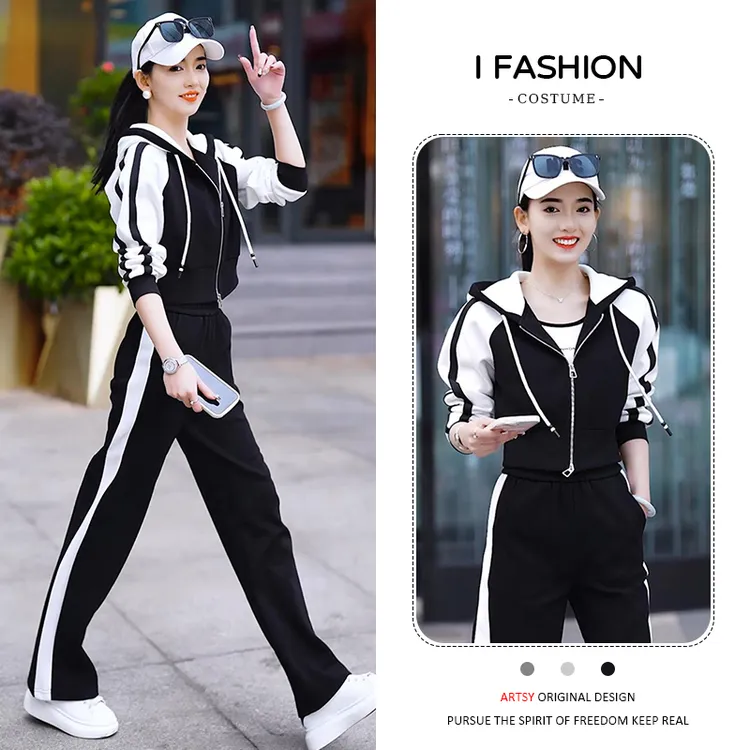韩系时尚洋气套装女士2026年春秋季新款宽松显瘦卫衣阔腿裤两件套