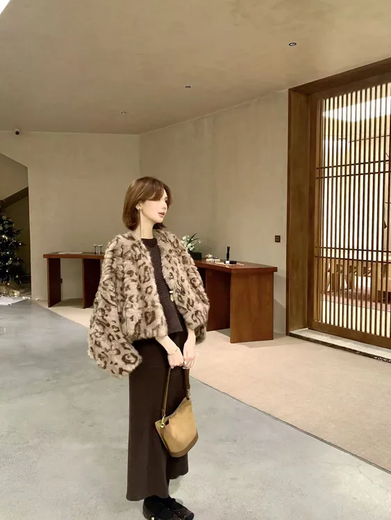【芝士Cheese】限定小奶豹 豹纹宽松设计师皮毛一体环保毛毛短外套