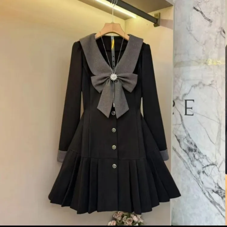 《大亭家》新款时尚洋气蝴蝶结收腰A字裙绝美显瘦遮肉西装连衣裙