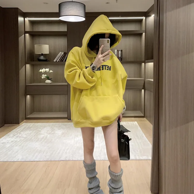 美式连帽慵懒风卫衣女款爆款2025新款正品春秋薄款中长款加绒加厚