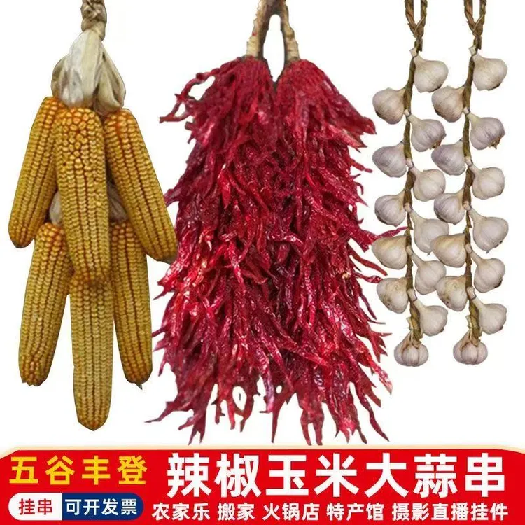 五谷杂粮摆件真大蒜玉米棒红干辣椒串挂件装饰墙面挂饰喜庆挂件