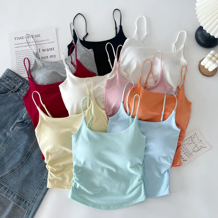 新款纯欲设计感褶皱吊带背心女带胸垫显瘦外穿内搭辣妹性感上衣潮