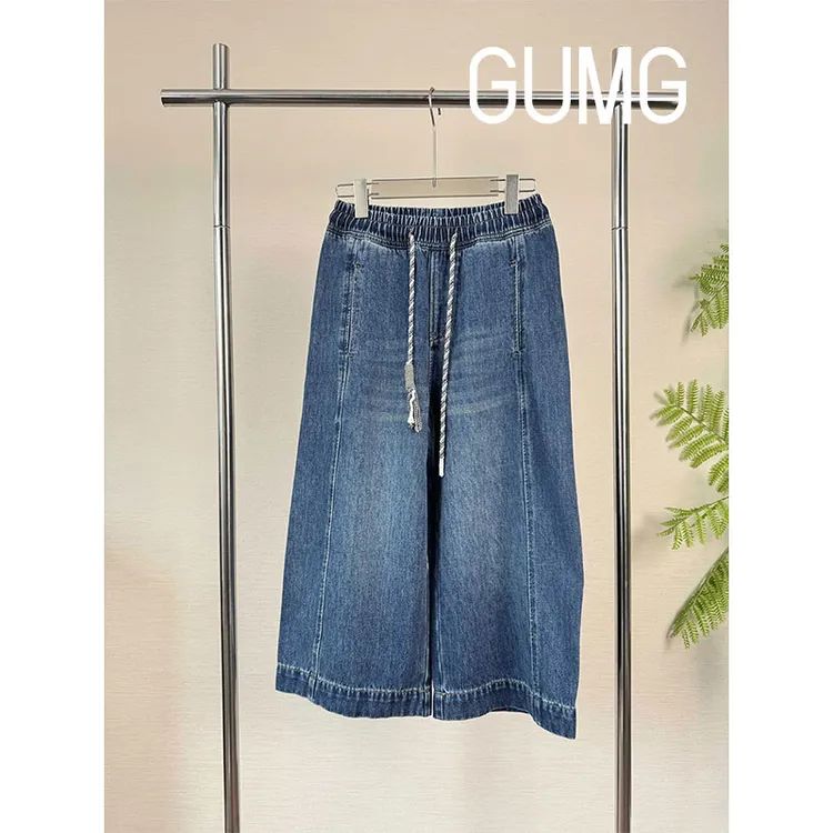 【女装优选】GUMG-复古磨白牛仔抽绳八分裤GM20211