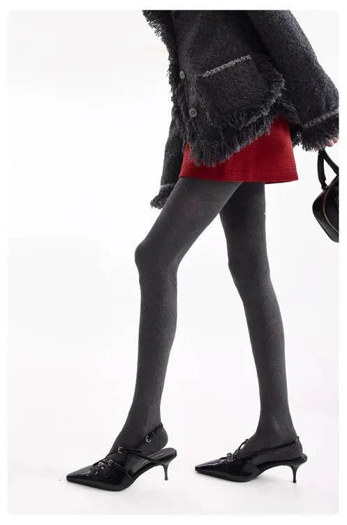 冬季格纹连裤袜女复古文艺格雷系灰色打底袜子显瘦打底裤袜女秋冬