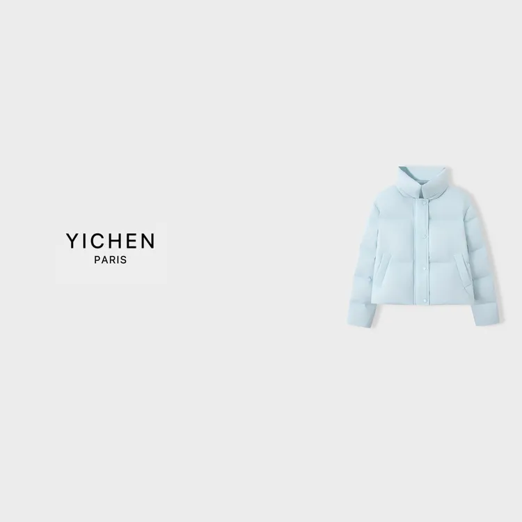 YC 冰川蓝笑脸徽标翻领短款羽绒服-4154