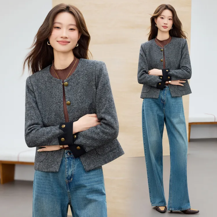 小香风时尚单排扣外套女2025秋季新款简约气质百搭通勤小个子上衣