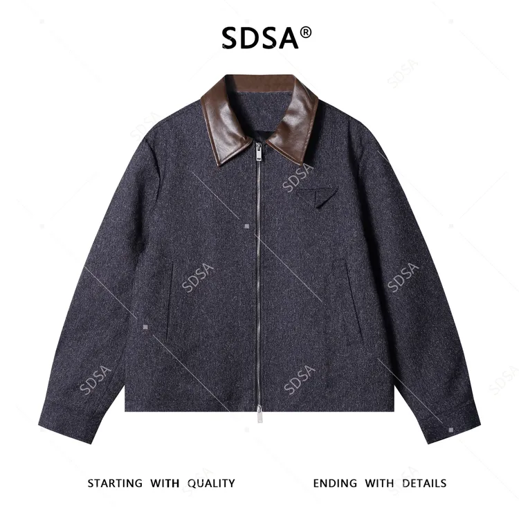 SDSA男士秋冬新款痞帅男装设计师撞色翻领拉链夹克倒三角时尚外套